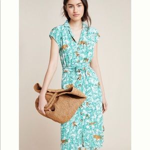 Anthropologie Maeve Catherine Jungle Tiger Print Shirtdress Dress 6 Petite 6P